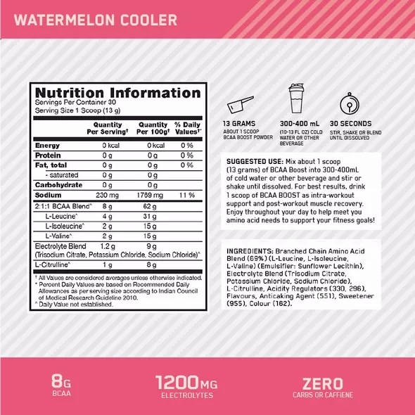 Optimum Nutrition BCAA Boost Watermelon 30 Serves | 1948PRNTI
