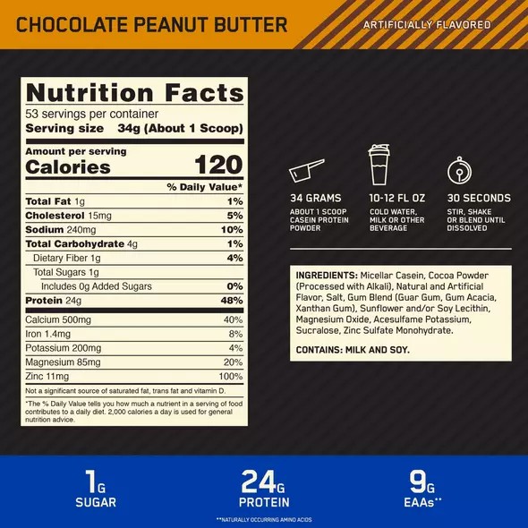 Optimum Nutrition GOLD STANDARD® 100% Casein Chocolate Peanut Butter 4 lb (53 Servings) | 3824OGTES