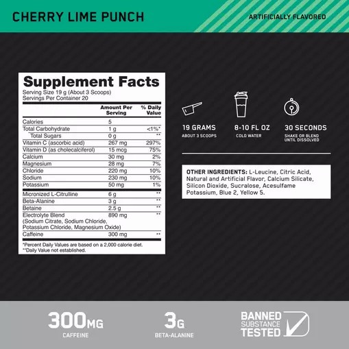 Optimum Nutrition Platinum Igniter Cherry Lime Punch 0.84 lb (20 Servings) | 4807RCYWO